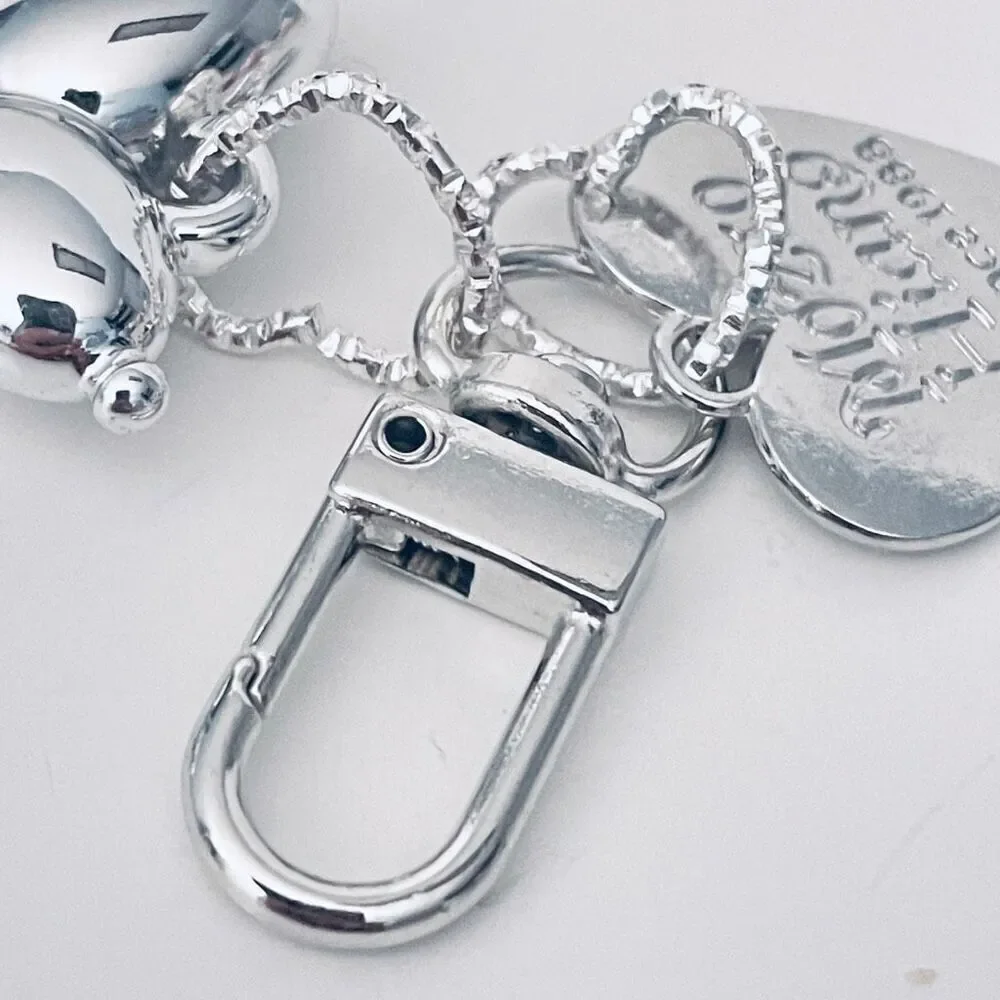 NWT Gorgeous Silver Metal Trendy Laser Balloon Art Dog Shiny Keychain Bag Charm